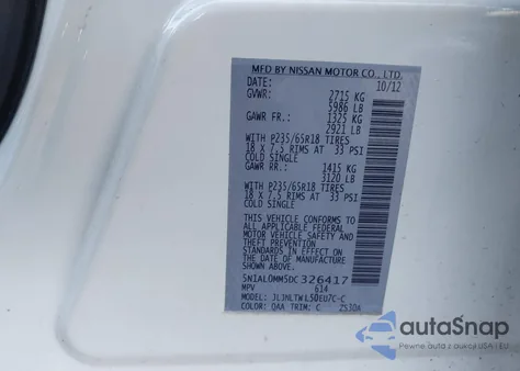 2013 Infiniti Jx35 z USA, uszkodzony, nr VIN 5N1AL0MM5DC326417